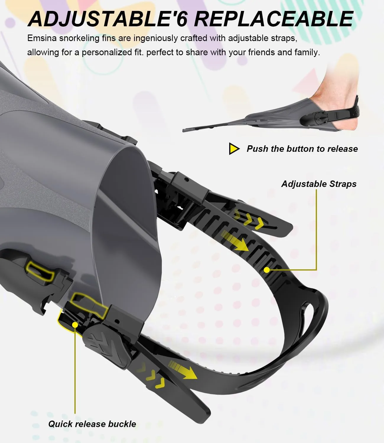 Snorkel Fins Adjustable Buckles Open Heel Swim Flippers Travel Size Short Swim Fins for Snorkeling Diving Swimming Adult Men Womens & Kids