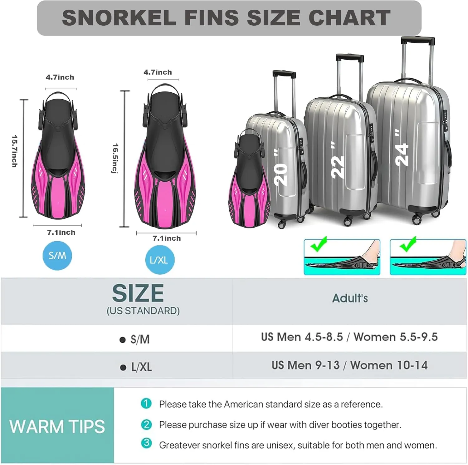 Snorkel Fins Diving Fins Adjustable Buckles Open Heel Swim Flippers Travel Size Short Swim Fins for Snorkeling Diving Swimming Adult Men Womens
