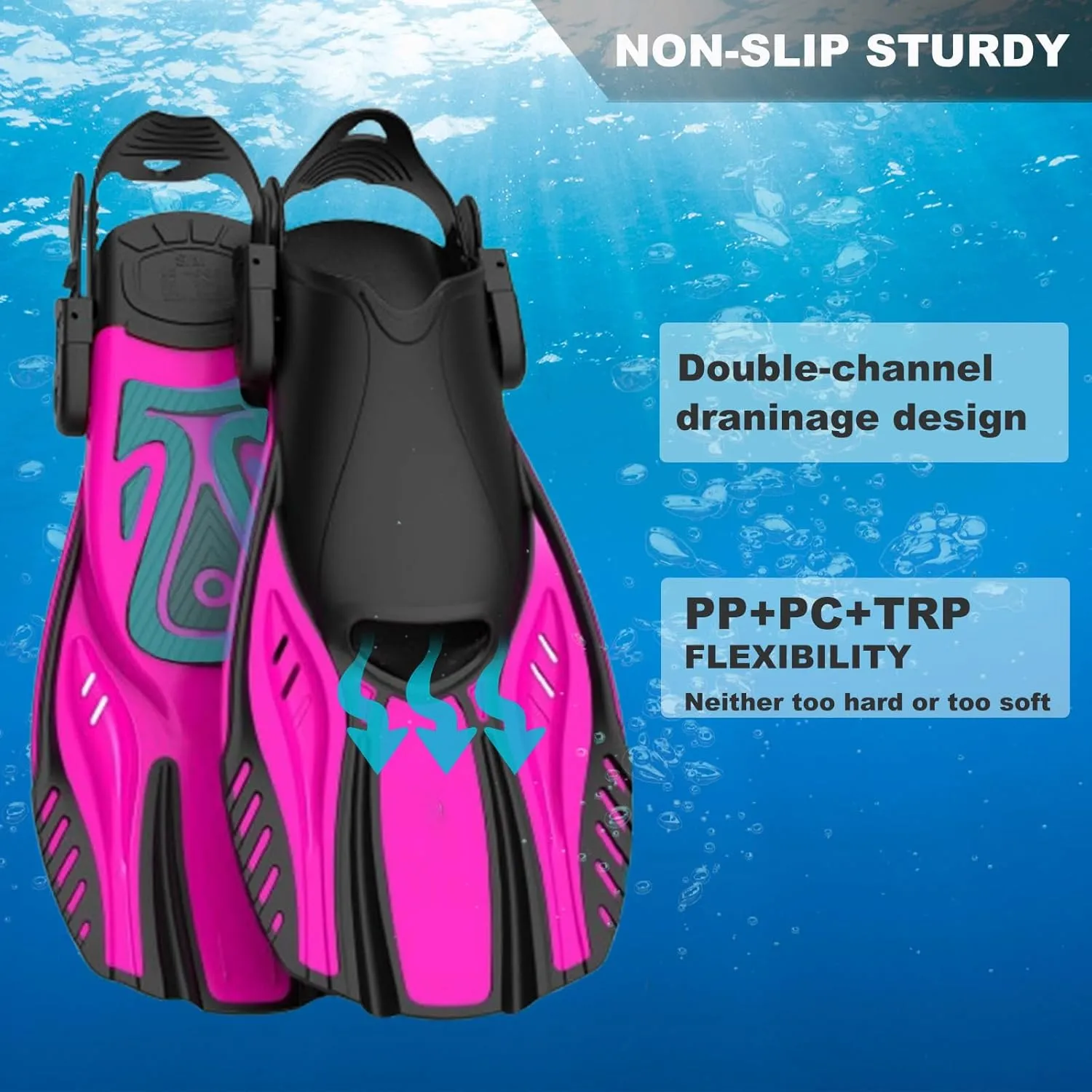 Snorkel Fins Diving Fins Adjustable Buckles Open Heel Swim Flippers Travel Size Short Swim Fins for Snorkeling Diving Swimming Adult Men Womens
