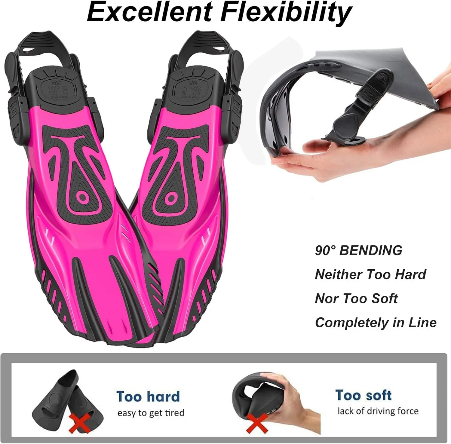 Snorkel Fins Diving Fins Adjustable Buckles Open Heel Swim Flippers Travel Size Short Swim Fins for Snorkeling Diving Swimming Adult Men Womens