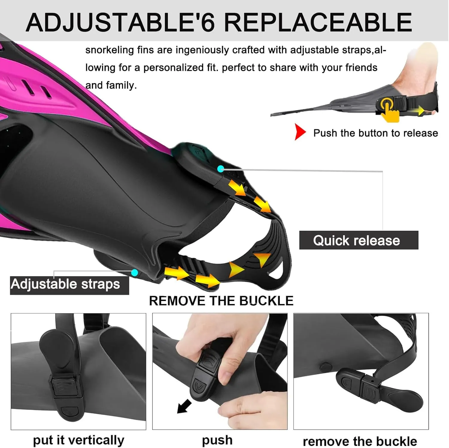 Snorkel Fins Diving Fins Adjustable Buckles Open Heel Swim Flippers Travel Size Short Swim Fins for Snorkeling Diving Swimming Adult Men Womens