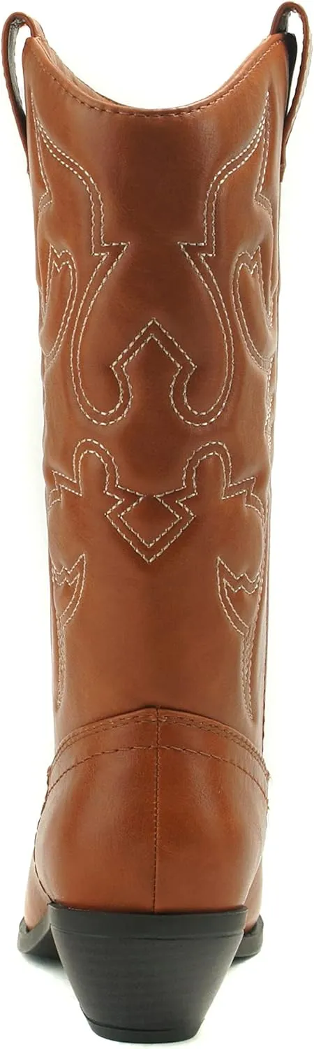 Soda Red Reno Western Cowboy Pointed Toe Knee High Pull On Tabs Boots All-White