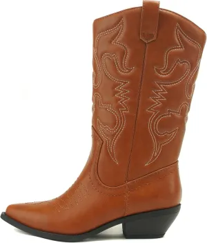 Soda Red Reno Western Cowboy Pointed Toe Knee High Pull On Tabs Boots All-White