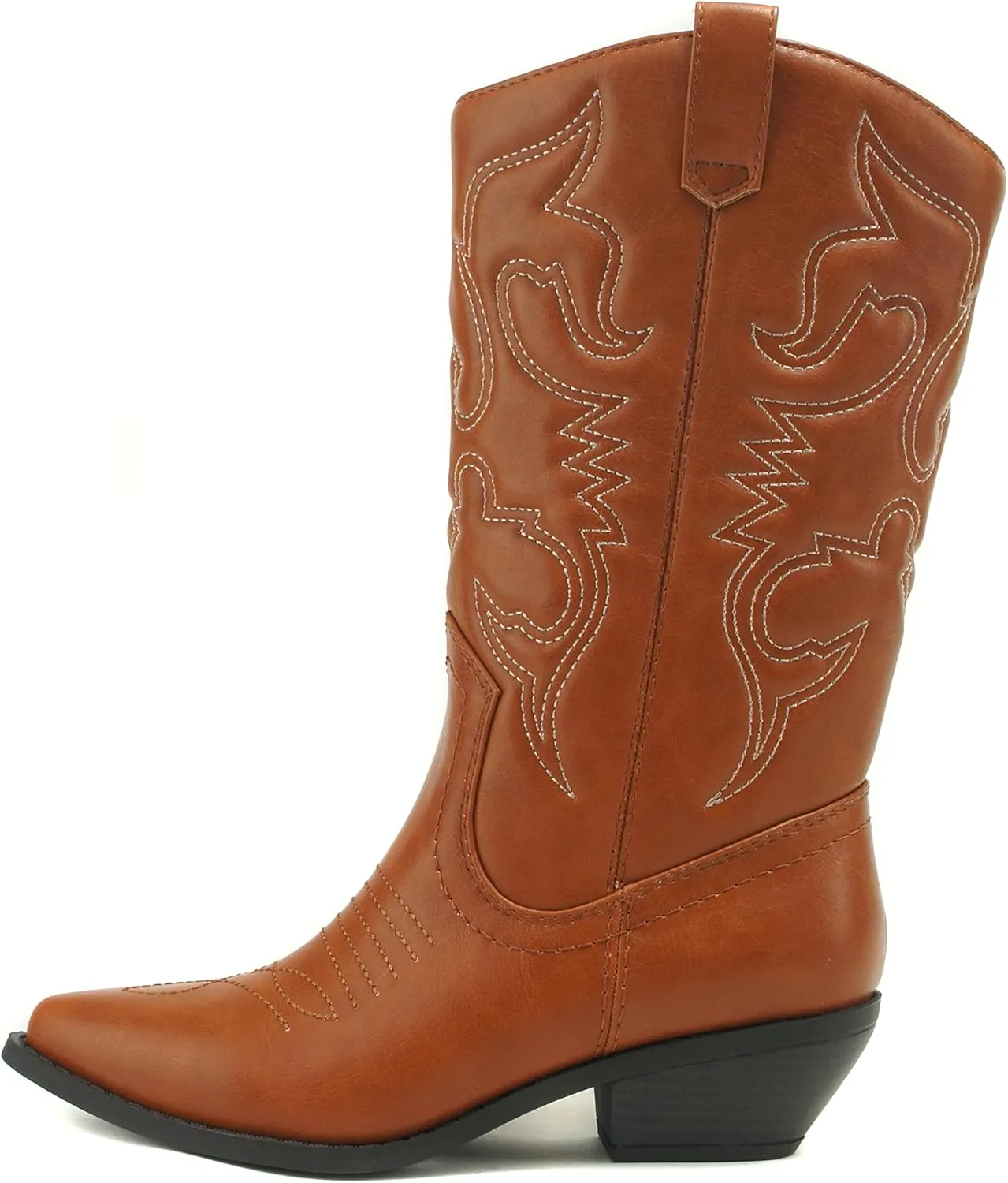Soda Red Reno Western Cowboy Pointed Toe Knee High Pull On Tabs Boots All-White