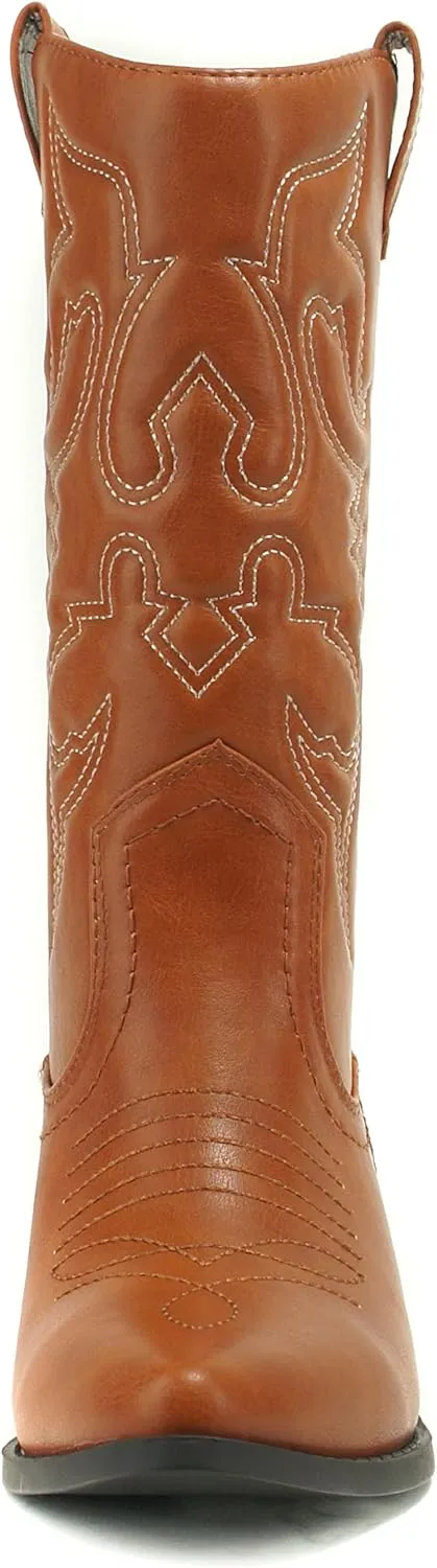 Soda Red Reno Western Cowboy Pointed Toe Knee High Pull On Tabs Boots All-White
