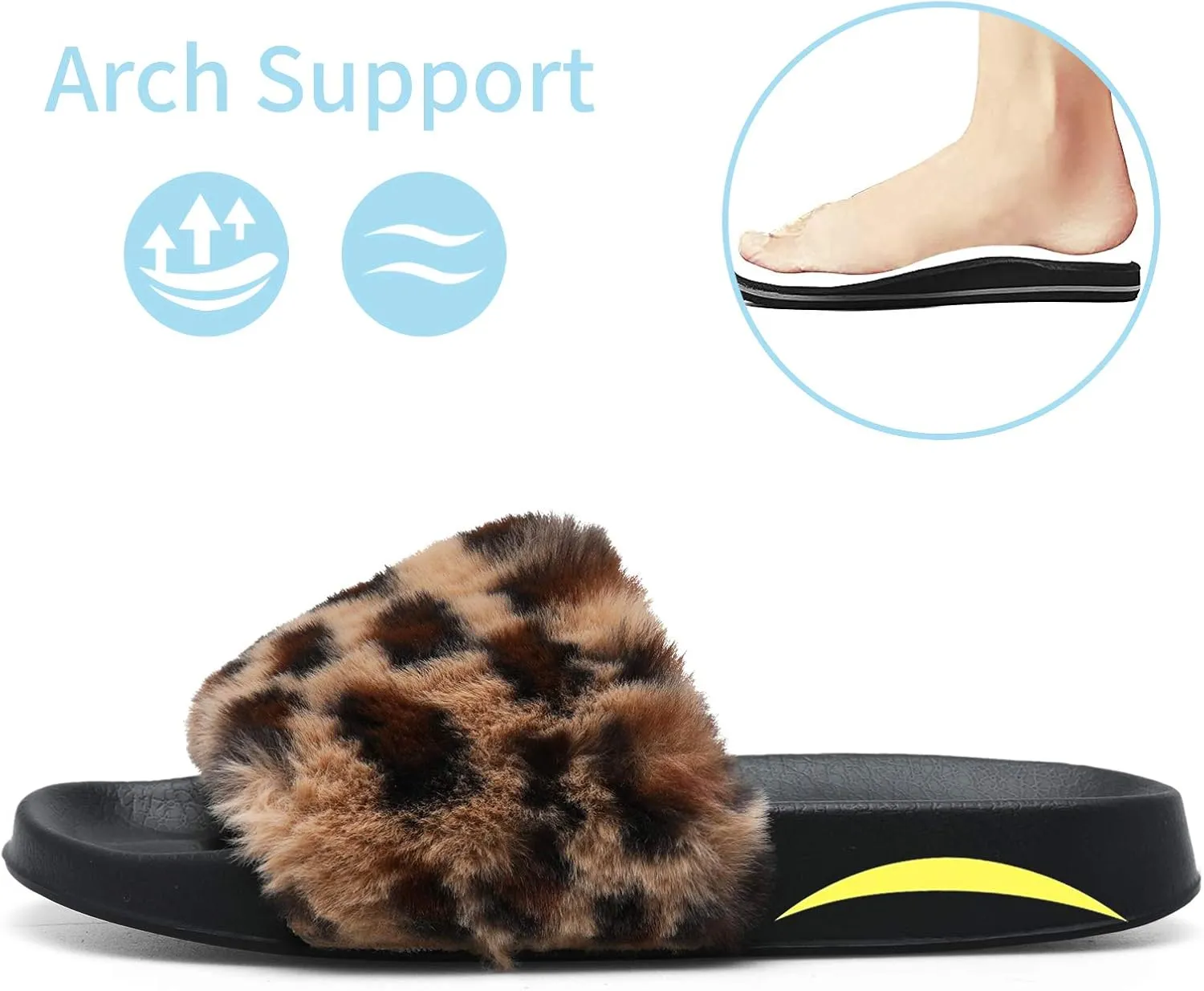 Spesoul Womens Fuzzy Slides Open Toe Furry Slide Slippers Indoor Outdoor Slides Sandals Casual Flat Fluffy House Slippers
