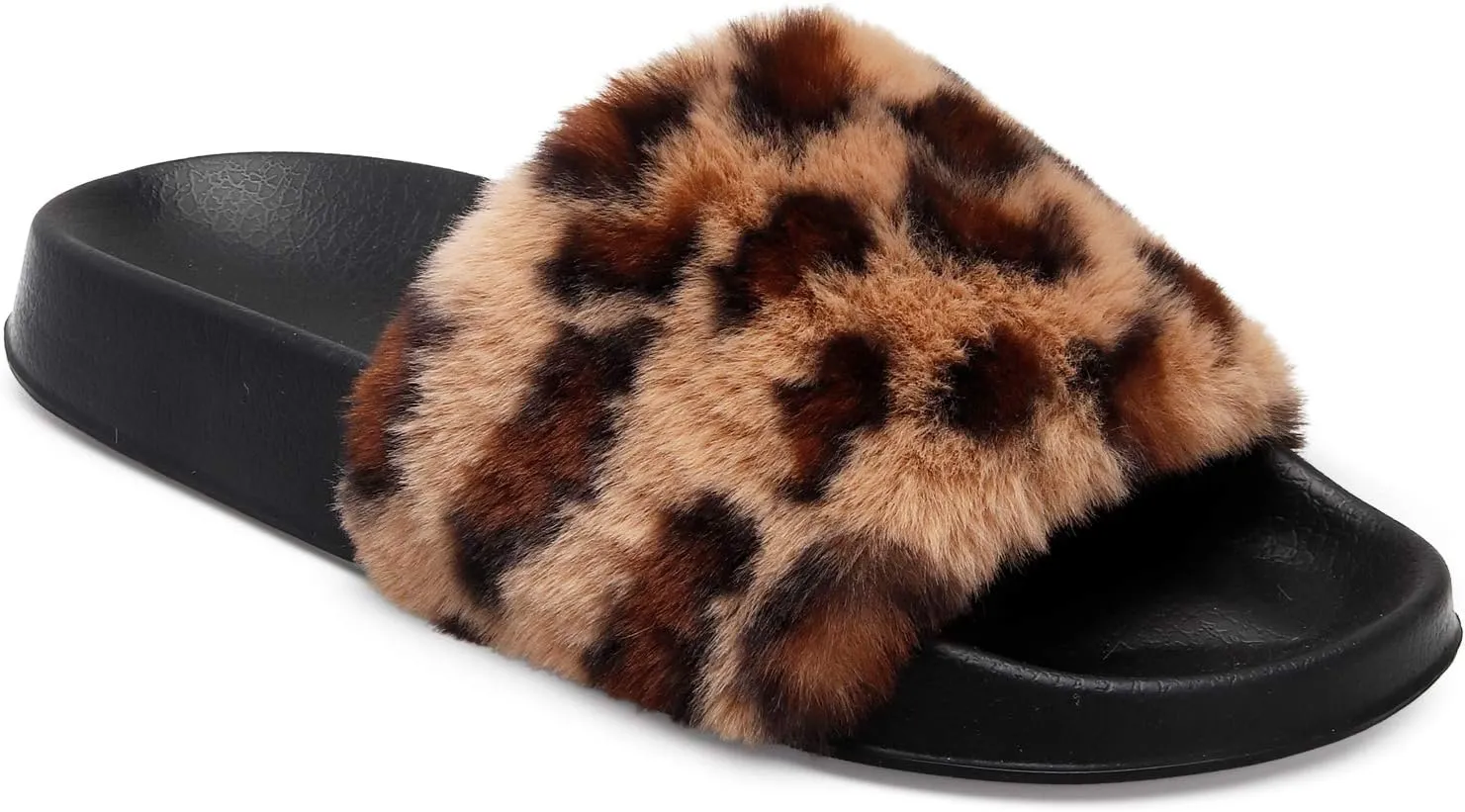 Spesoul Womens Fuzzy Slides Open Toe Furry Slide Slippers Indoor Outdoor Slides Sandals Casual Flat Fluffy House Slippers