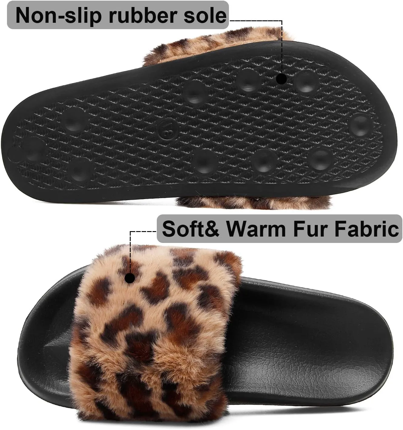 Spesoul Womens Fuzzy Slides Open Toe Furry Slide Slippers Indoor Outdoor Slides Sandals Casual Flat Fluffy House Slippers