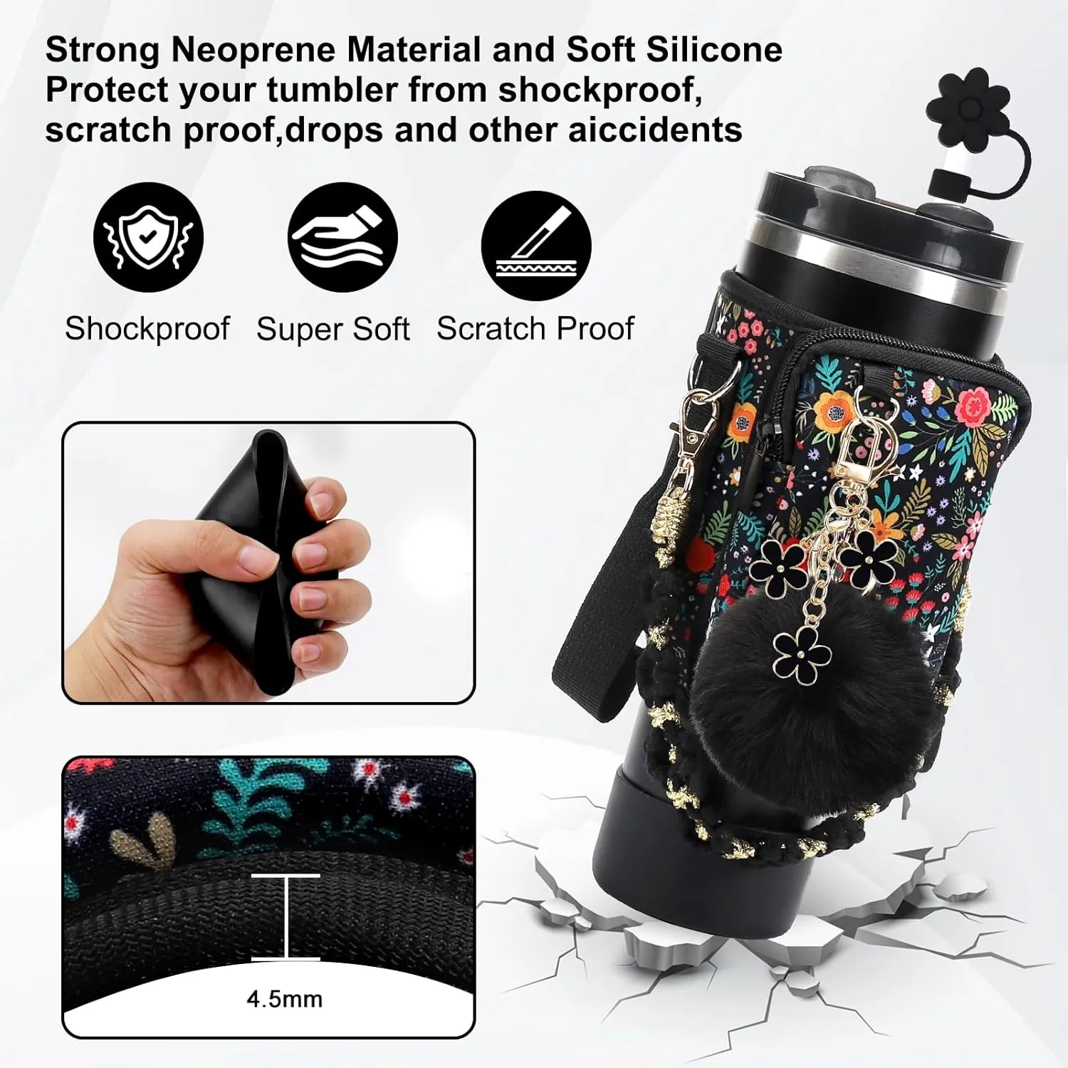 Stanley Cup Accessories Set Including Water Bottle Carrier Bag,Water Bottle Holder with Strap,Straw Cover,Stanley Charms,Silicone Boot for Stanley 40oz 30oz Tumbler