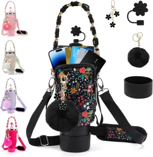 Stanley Cup Accessories Set Including Water Bottle Carrier Bag,Water Bottle Holder with Strap,Straw Cover,Stanley Charms,Silicone Boot for Stanley 40oz 30oz Tumbler