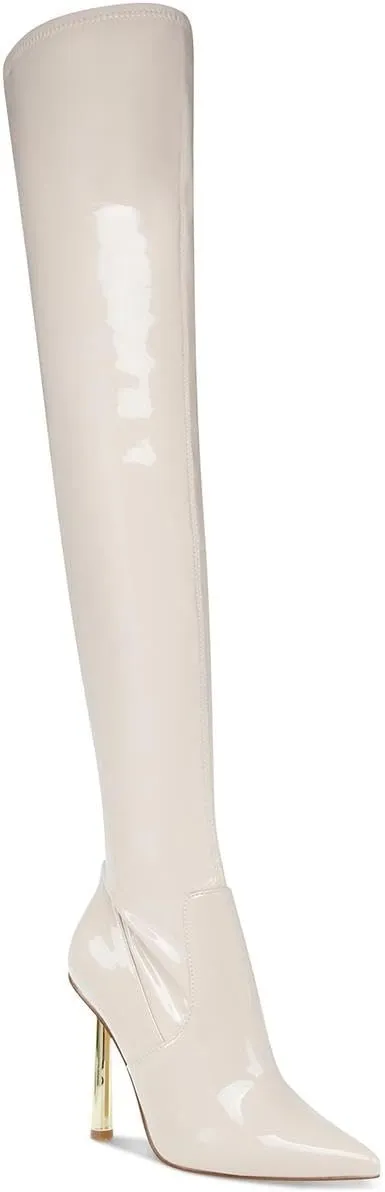 Steve Madden Womens Vivee Patent Over-The-Knee Boots Ivory 6 Medium (B,M)