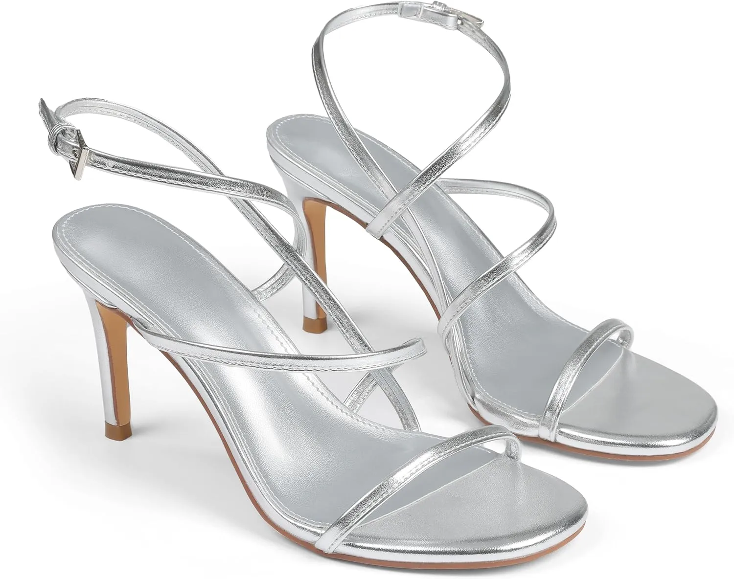 Strappy Heels For Women, Kitten Stiletto Sandals Adjustable Ankle Strap Round Toe Comfortable Formal Dressy Sexy Cute Wedding Party Prom Bridal 3.15 Inches In Height Summer Heels