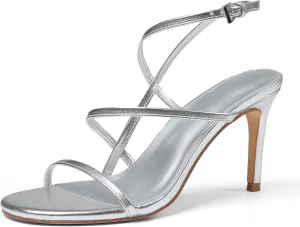 Strappy Heels For Women, Kitten Stiletto Sandals Adjustable Ankle Strap Round Toe Comfortable Formal Dressy Sexy Cute Wedding Party Prom Bridal 3.15 Inches In Height Summer Heels