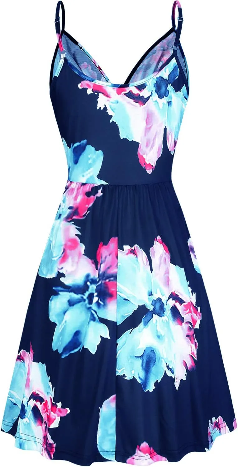 STYLEWORD Womens Sundress Summer Floral Wrap V Neck Backless A-Line Casual Beach Midi Dress