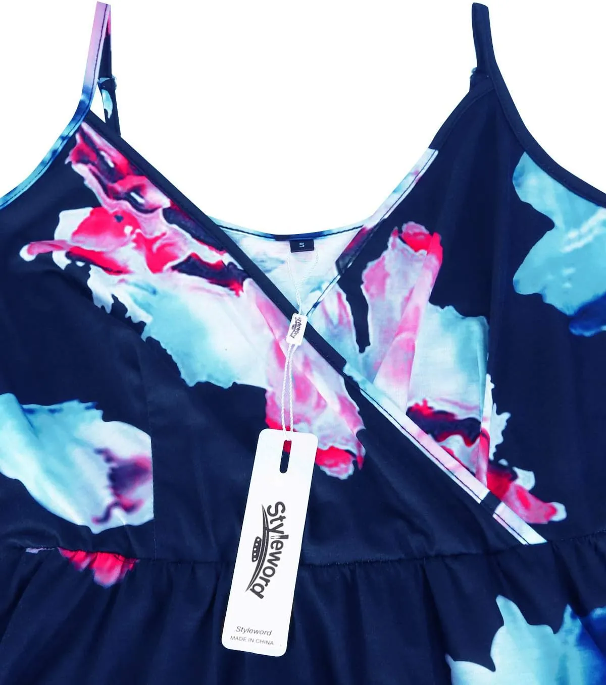STYLEWORD Womens Sundress Summer Floral Wrap V Neck Backless A-Line Casual Beach Midi Dress