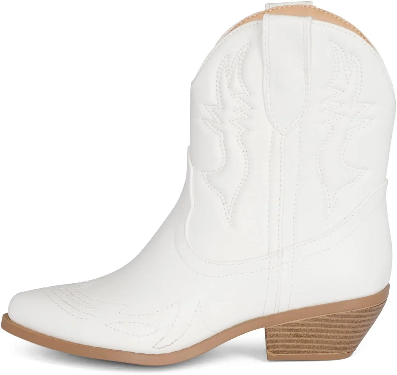 STYLISH S BUCK Women's Western Cowboy Ankle Boots – Pointed Toe, Low Stacked Heel, Slip-On, Stitched Design, Synthetic PU, Comfortable Cowgirl Booties for Western Fashion/Outdoor Wear