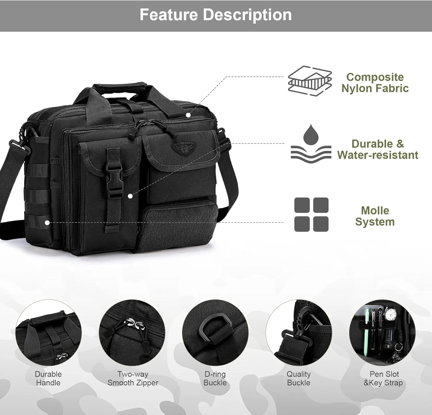Stypos Tactical Messenger Bag, 14 Inch Tactical Briefcase for Man Military Laptop Bag Messenger Shoulder Bag, Includes a Flag