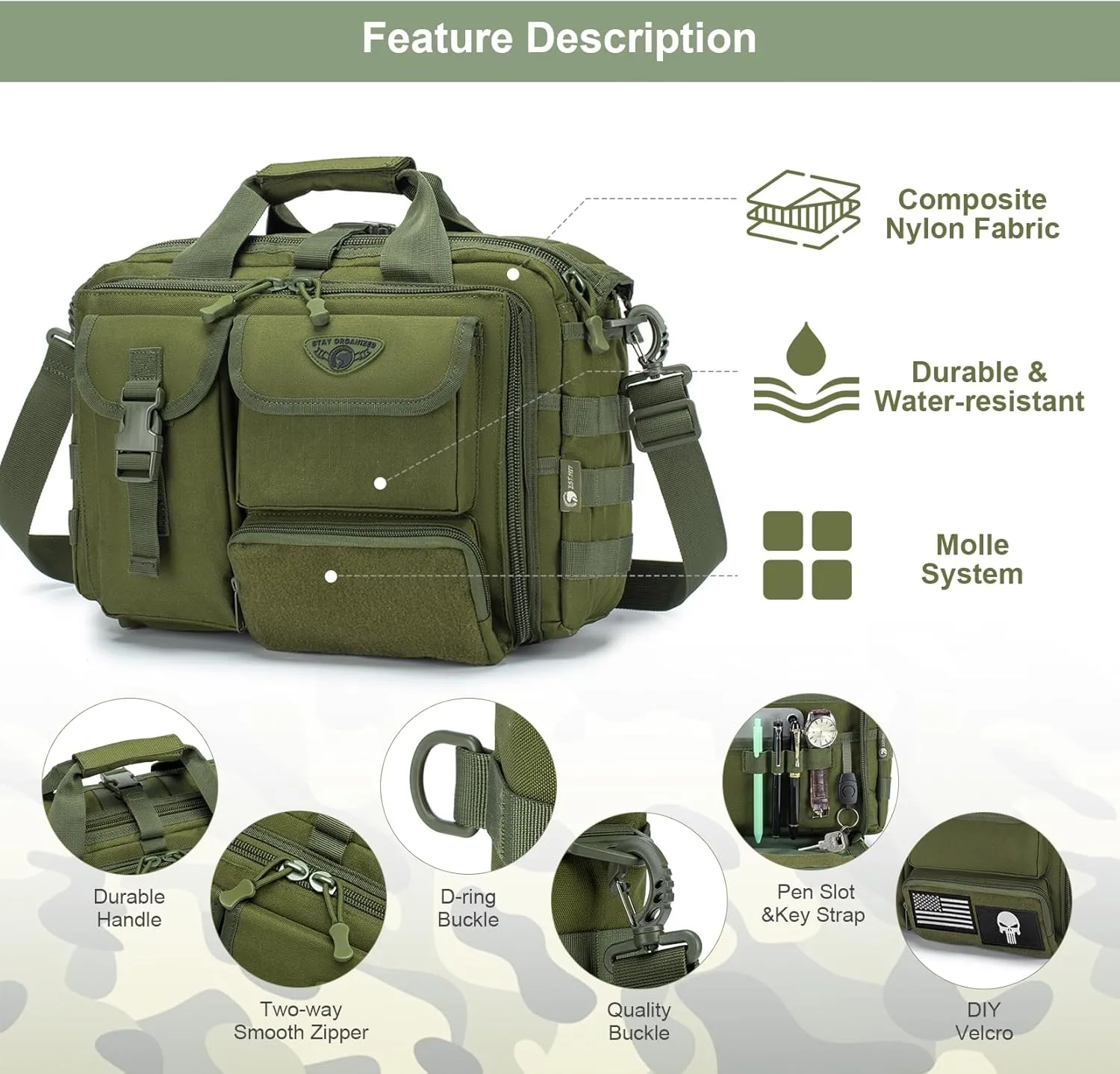 Stypos Tactical Messenger Bag, 14 Inch Tactical Briefcase for Man Military Laptop Bag Messenger Shoulder Bag, Includes a Flag