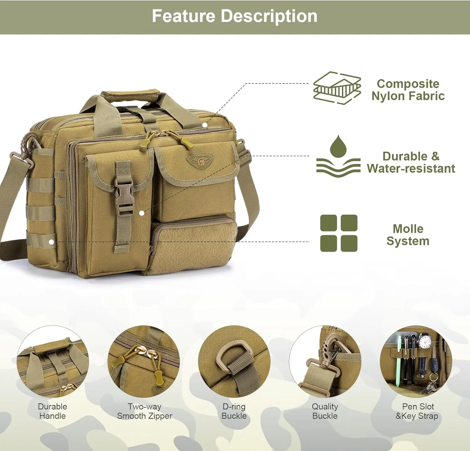 Stypos Tactical Messenger Bag, 14 Inch Tactical Briefcase for Man Military Laptop Bag Messenger Shoulder Bag, Includes a Flag