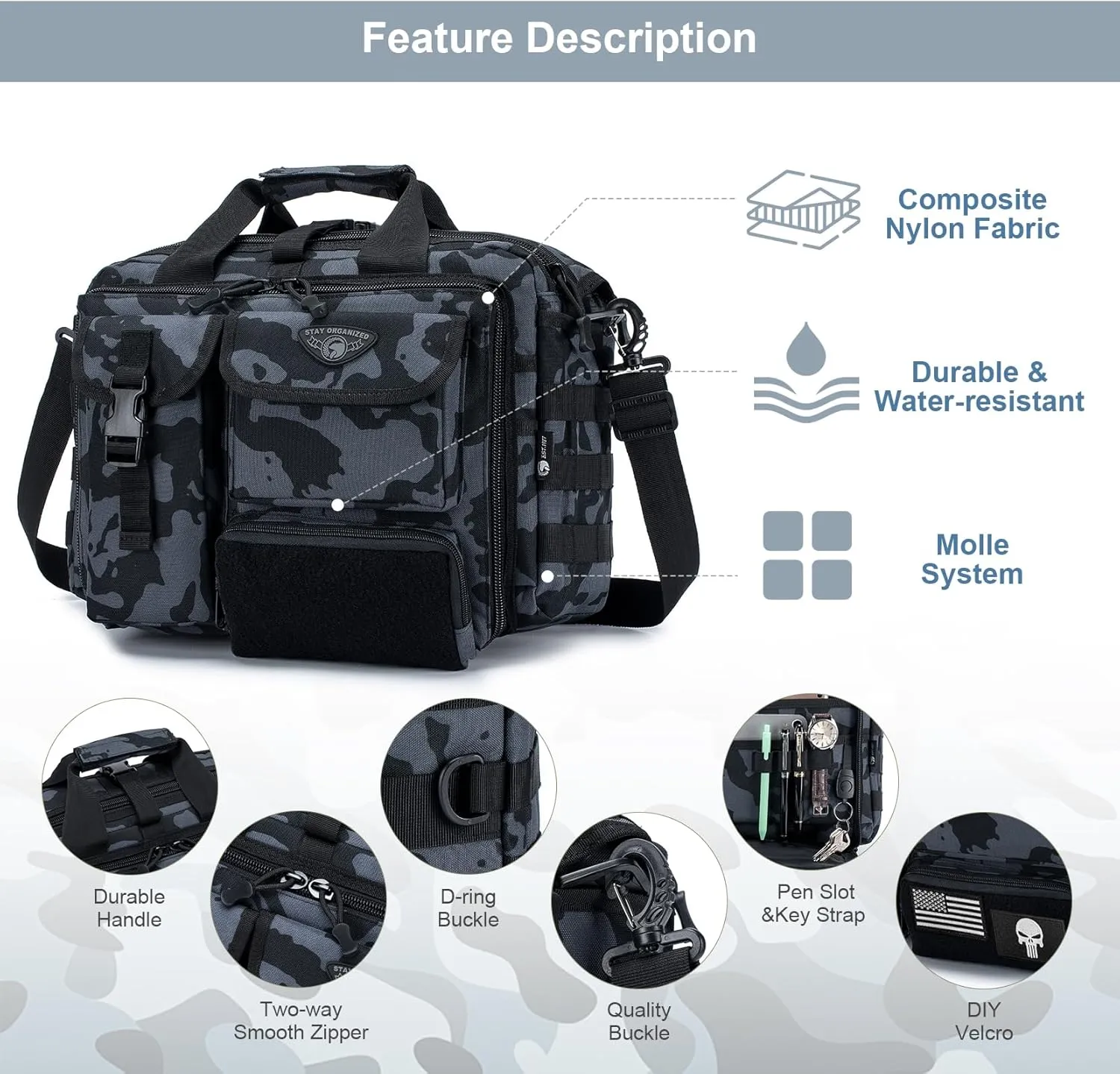 Stypos Tactical Messenger Bag, 14 Inch Tactical Briefcase for Man Military Laptop Bag Messenger Shoulder Bag, Includes a Flag