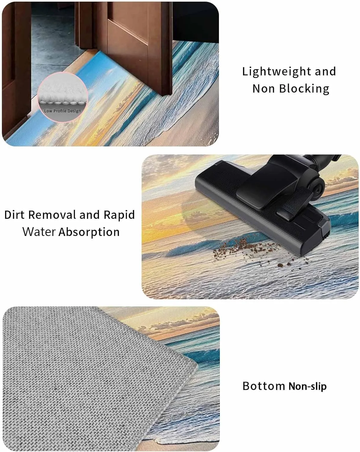 Sunset Spray Beach Sky Sea Ocean Front Door Mat Doormat Absorbent Dirt Resist Welcome Door Mats Non-Slip 18x30 inch Floor Low Profile Entryway Rug for Home Indoor Outdoor