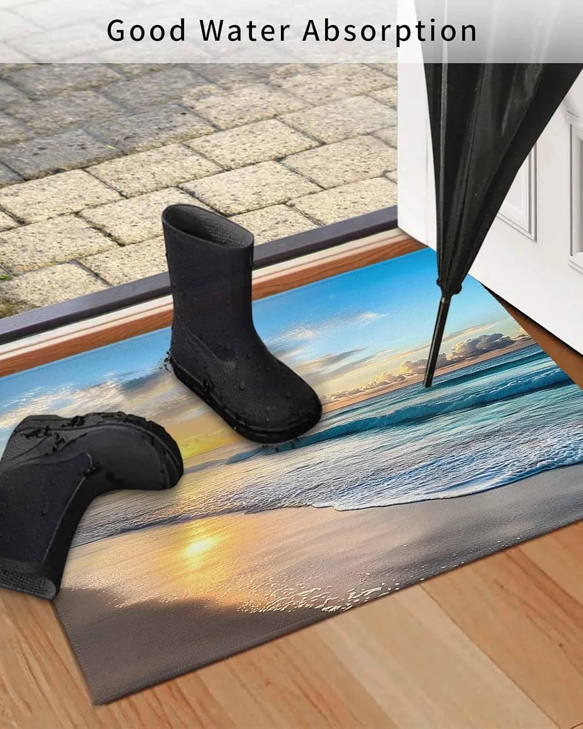 Sunset Spray Beach Sky Sea Ocean Front Door Mat Doormat Absorbent Dirt Resist Welcome Door Mats Non-Slip 18x30 inch Floor Low Profile Entryway Rug for Home Indoor Outdoor