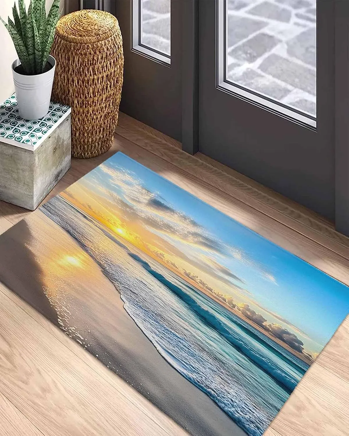 Sunset Spray Beach Sky Sea Ocean Front Door Mat Doormat Absorbent Dirt Resist Welcome Door Mats Non-Slip 18x30 inch Floor Low Profile Entryway Rug for Home Indoor Outdoor