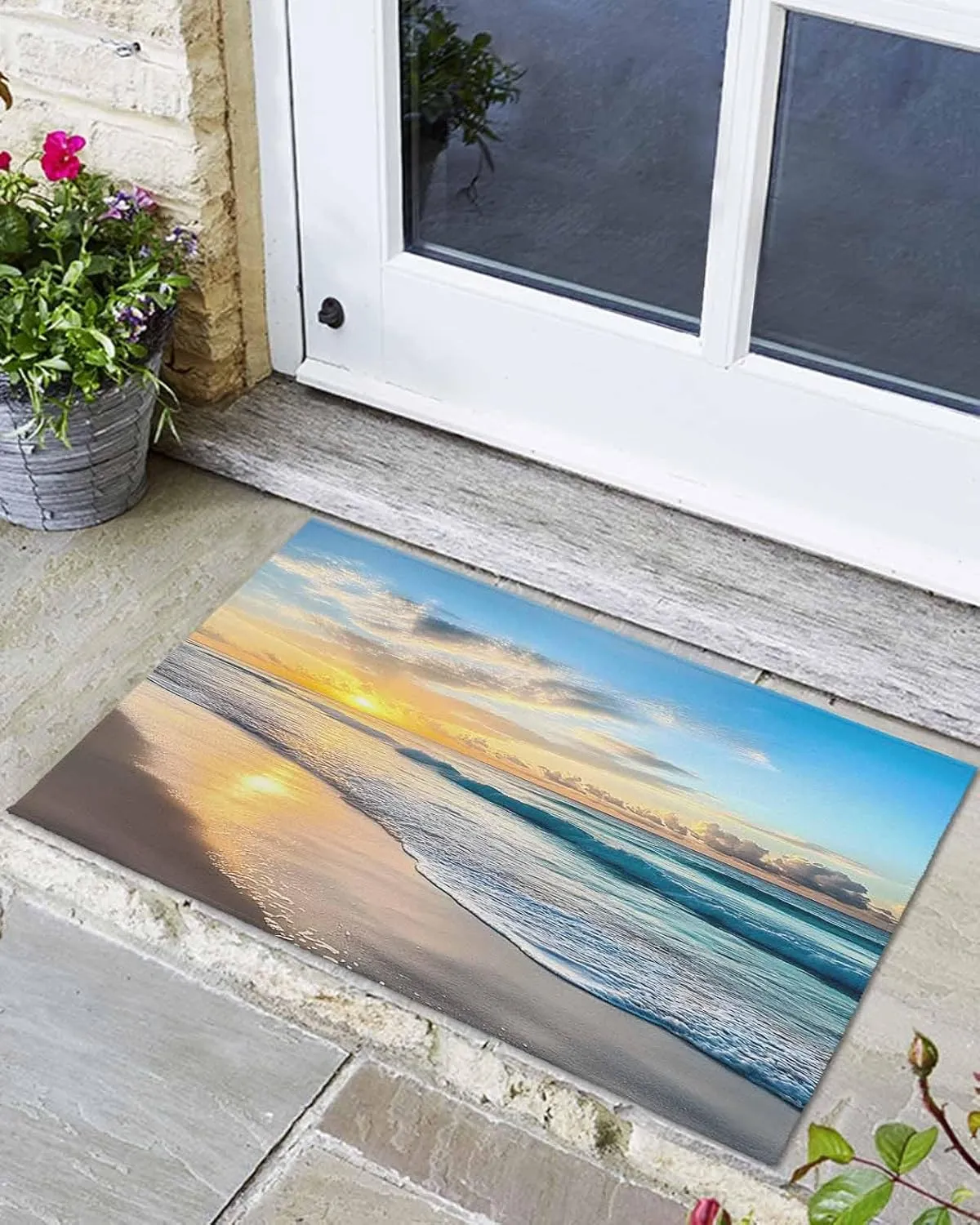Sunset Spray Beach Sky Sea Ocean Front Door Mat Doormat Absorbent Dirt Resist Welcome Door Mats Non-Slip 18x30 inch Floor Low Profile Entryway Rug for Home Indoor Outdoor