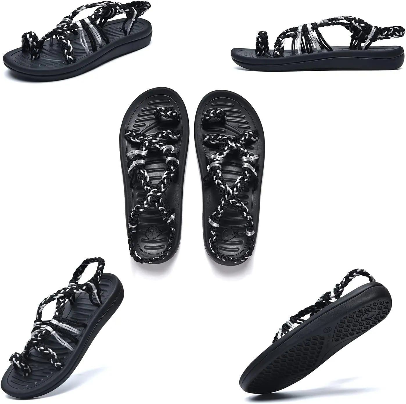 SURRAY Womens Summer Flat Sandals Comfortable Arch Support Walking Braided Beach Sandals, Size US 5-11