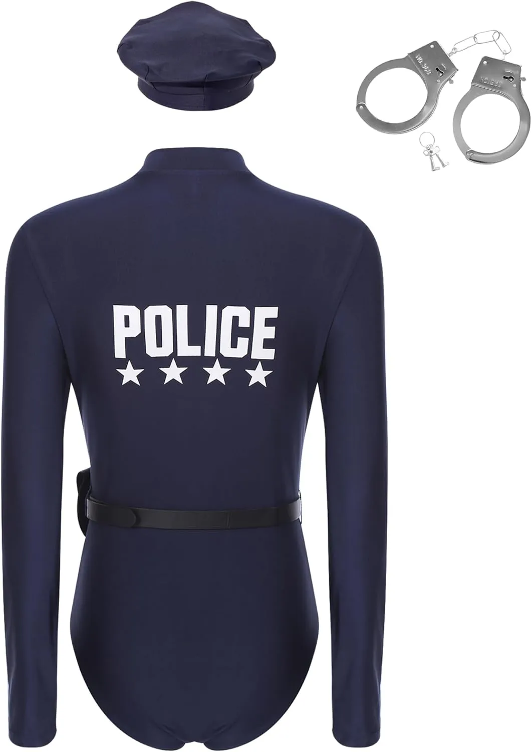 Sywiyi Women Sexy Police Costume Halloween Dirty Cop Cosplay Outfits Policewomen Bodysuit with Belt Purse Hat Cuffs