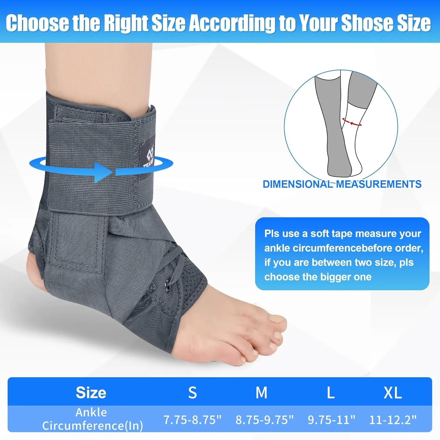 T TIMTAKBO Quick Lace Up Ankle Brace for Women Men, Adjustable Ankle Brace for Sprained Ankle, Ankle Support Brace for Achilles Tendonitis, Sprains, Ankle Wrap for Running, Basketball, Volleyball - M