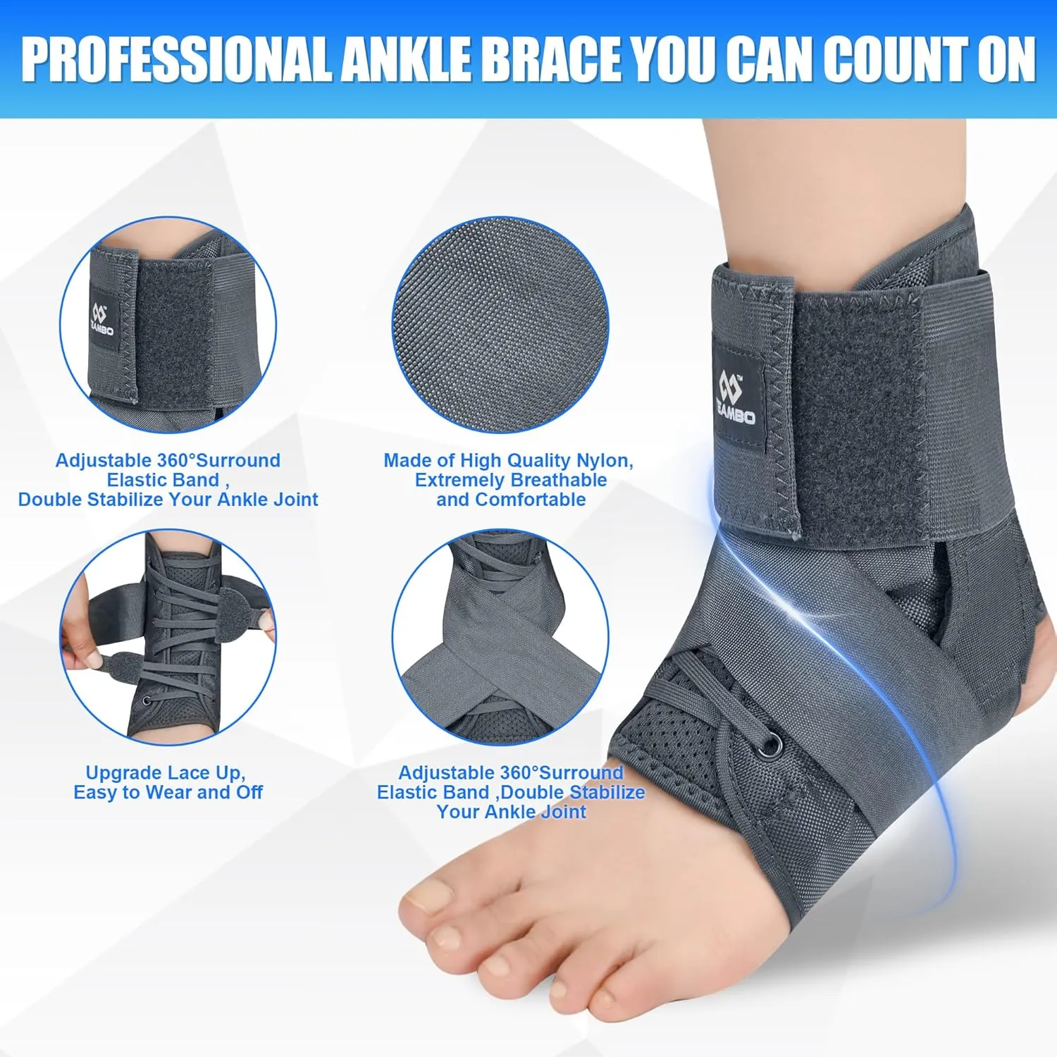 T TIMTAKBO Quick Lace Up Ankle Brace for Women Men, Adjustable Ankle Brace for Sprained Ankle, Ankle Support Brace for Achilles Tendonitis, Sprains, Ankle Wrap for Running, Basketball, Volleyball - M