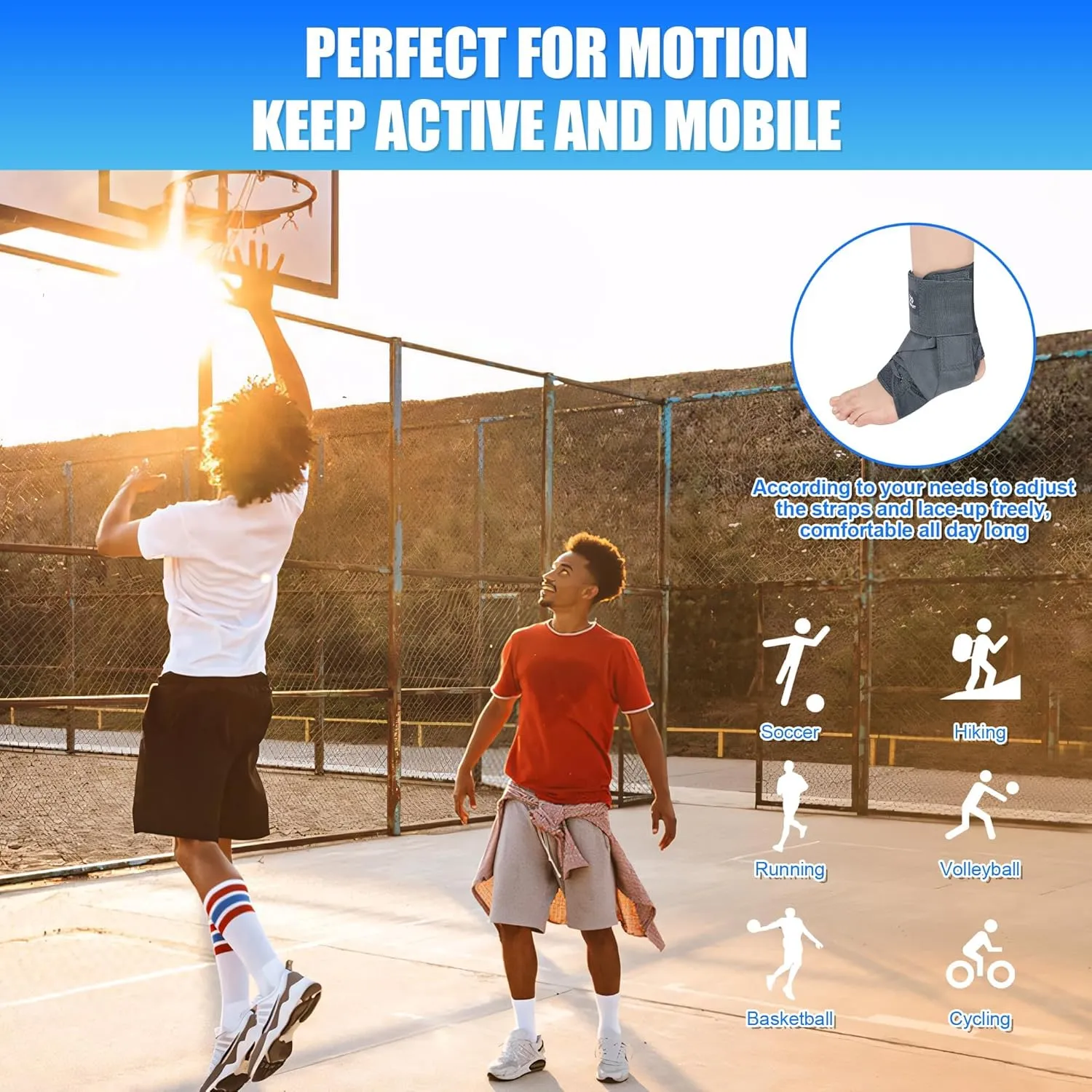 T TIMTAKBO Quick Lace Up Ankle Brace for Women Men, Adjustable Ankle Brace for Sprained Ankle, Ankle Support Brace for Achilles Tendonitis, Sprains, Ankle Wrap for Running, Basketball, Volleyball - M