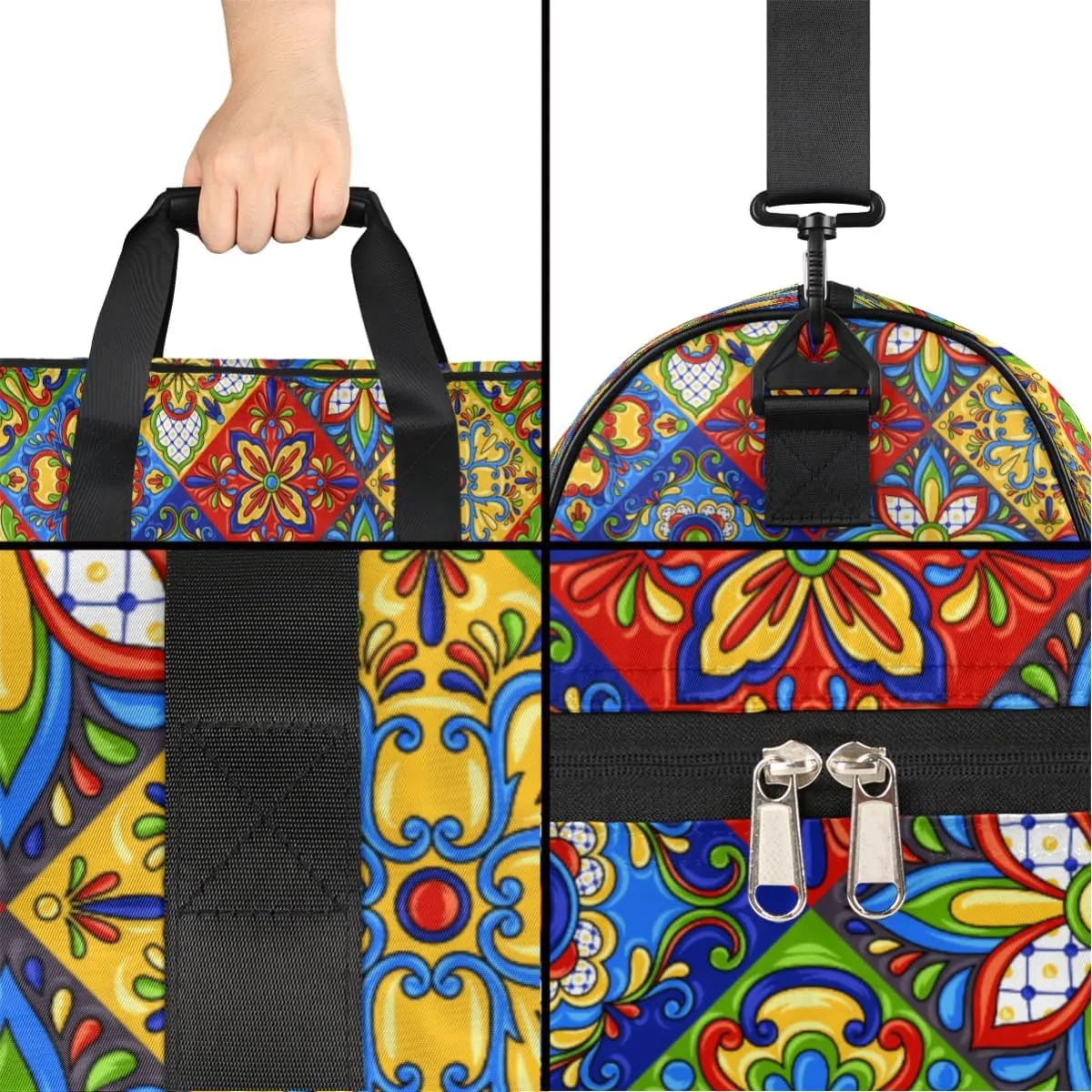 Talavera Travel Duffel Bag, Mexican Talavera Bird Sports Tote Gym Bag with Wet Pocket & Shoes Compartment Foldable Weekender Bag Workout Bag Carry on Luggage Handle Bag Overnight Bag for Women Men