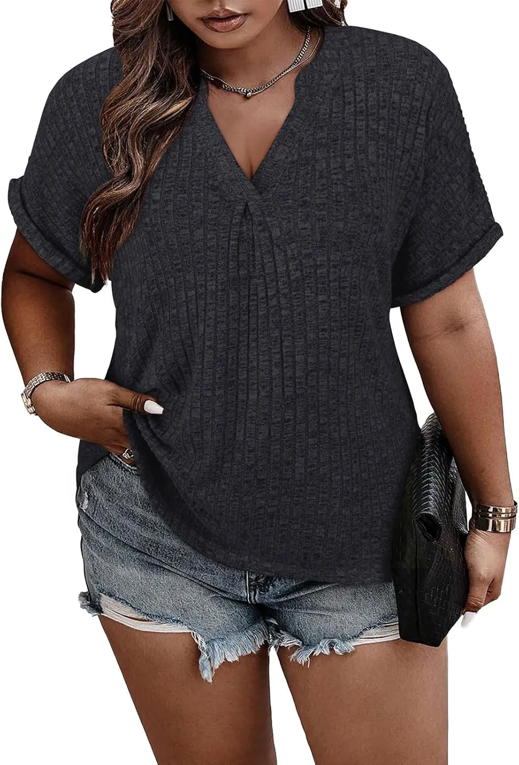 Tanst Sky Womens Plus Size Tops Short Sleeve V Neck Shirts Summer Casual Tunic Blouses XL-5XL