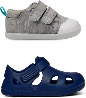 Ten Little First Walker Baby Shoes & Splash Sandals for Boys & Girls - Lightweight, Breathable Cotton Baby Walking Shoes - Adjustable, Quick Drying Kids Water Shoes - Heather Gray & Navy, Size 4