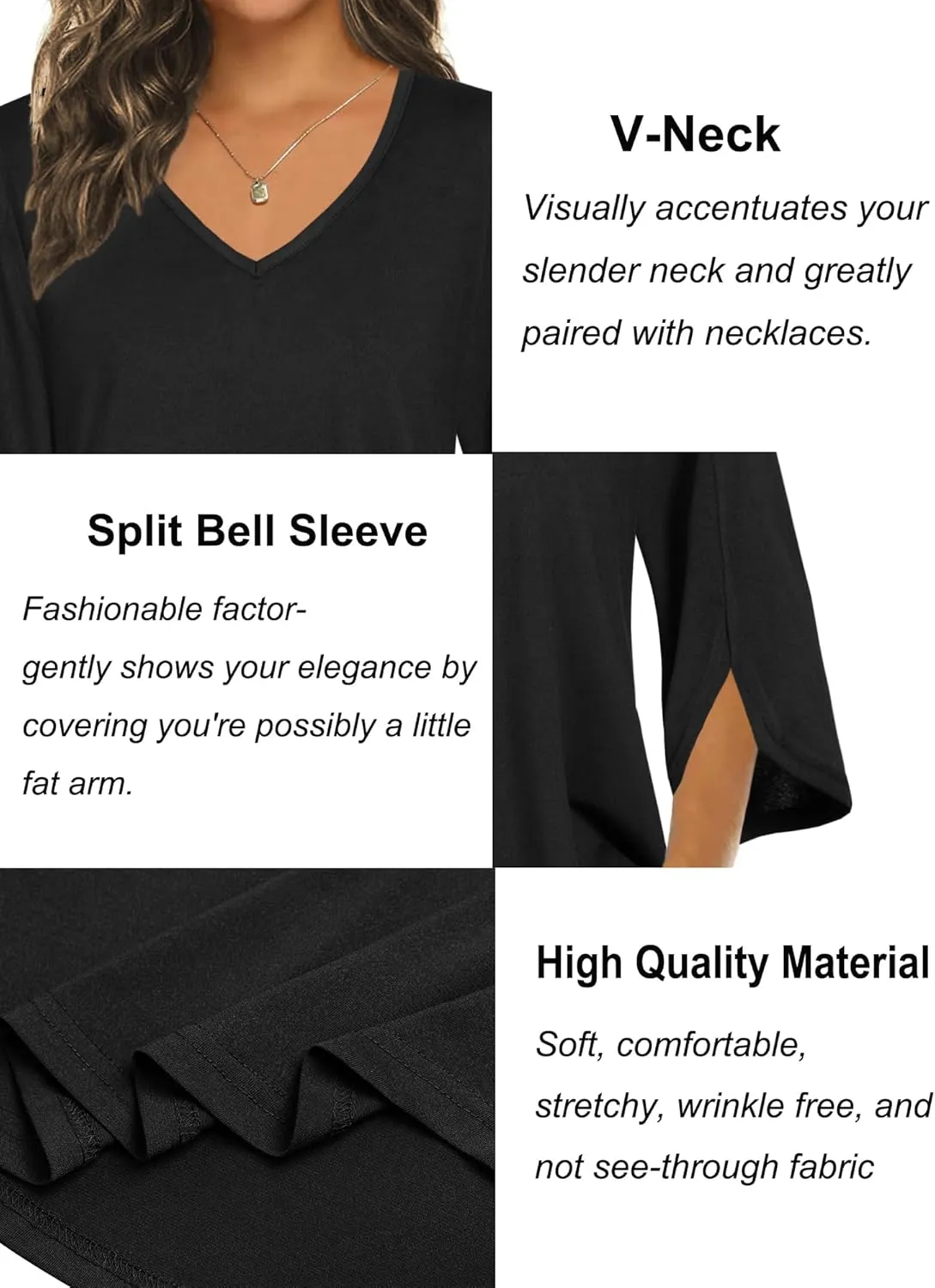 Tencole Womens Tops 2025 Summer Trendy Dressy Shirts 3/4 Sleeve Blouses Tunic V Neck Casual
