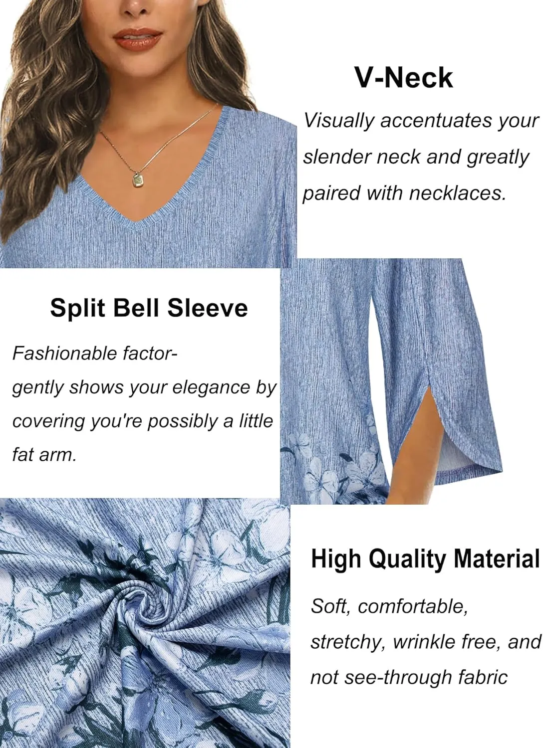 Tencole Womens Tops 2025 Summer Trendy Dressy Shirts 3/4 Sleeve Blouses Tunic V Neck Casual
