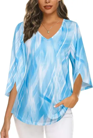 Tencole Womens Tops 2025 Summer Trendy Dressy Shirts 3/4 Sleeve Blouses Tunic V Neck Casual