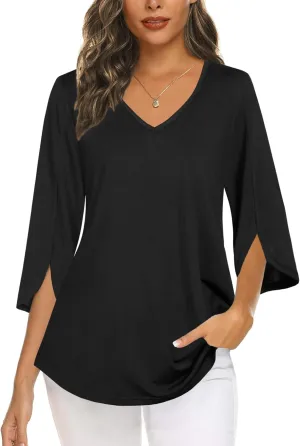 Tencole Womens Tops 2025 Summer Trendy Dressy Shirts 3/4 Sleeve Blouses Tunic V Neck Casual