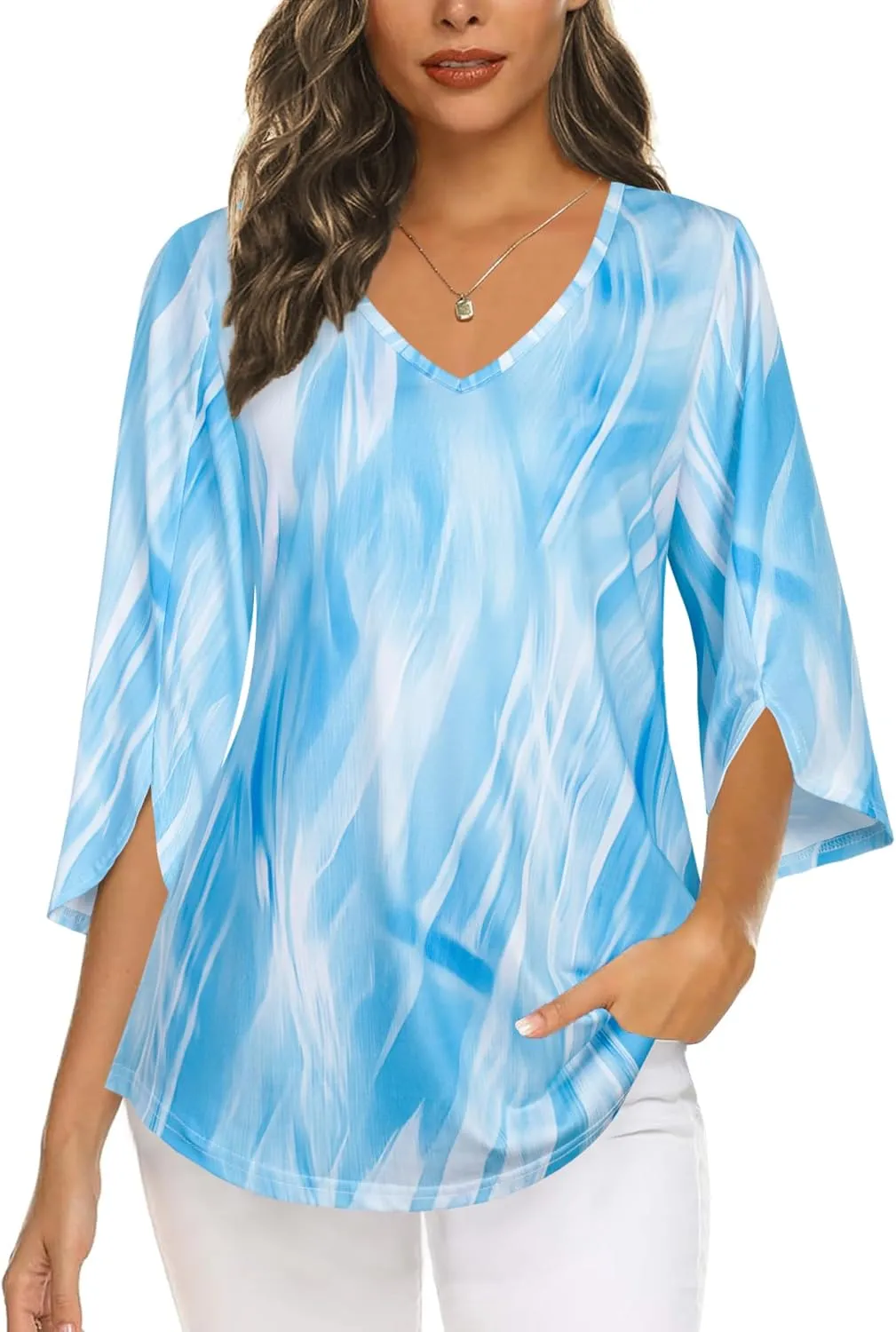 Tencole Womens Tops 2025 Summer Trendy Dressy Shirts 3/4 Sleeve Blouses Tunic V Neck Casual