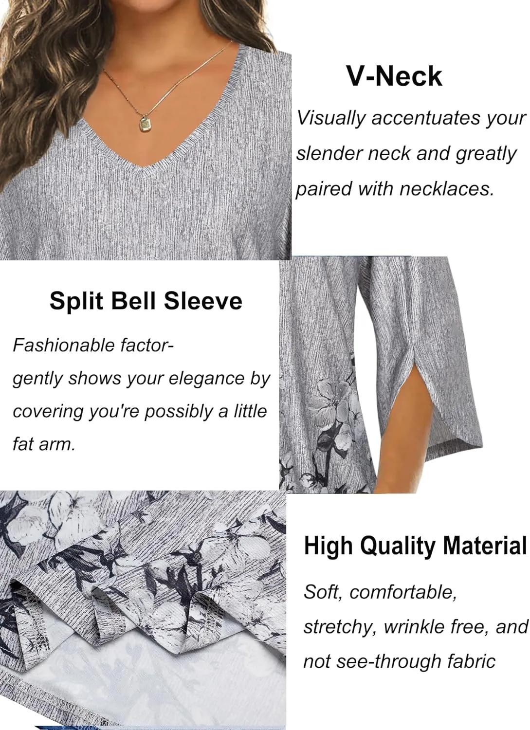 Tencole Womens Tops 2025 Summer Trendy Dressy Shirts 3/4 Sleeve Blouses Tunic V Neck Casual