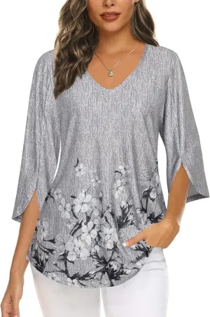 Tencole Womens Tops 2025 Summer Trendy Dressy Shirts 3/4 Sleeve Blouses Tunic V Neck Casual