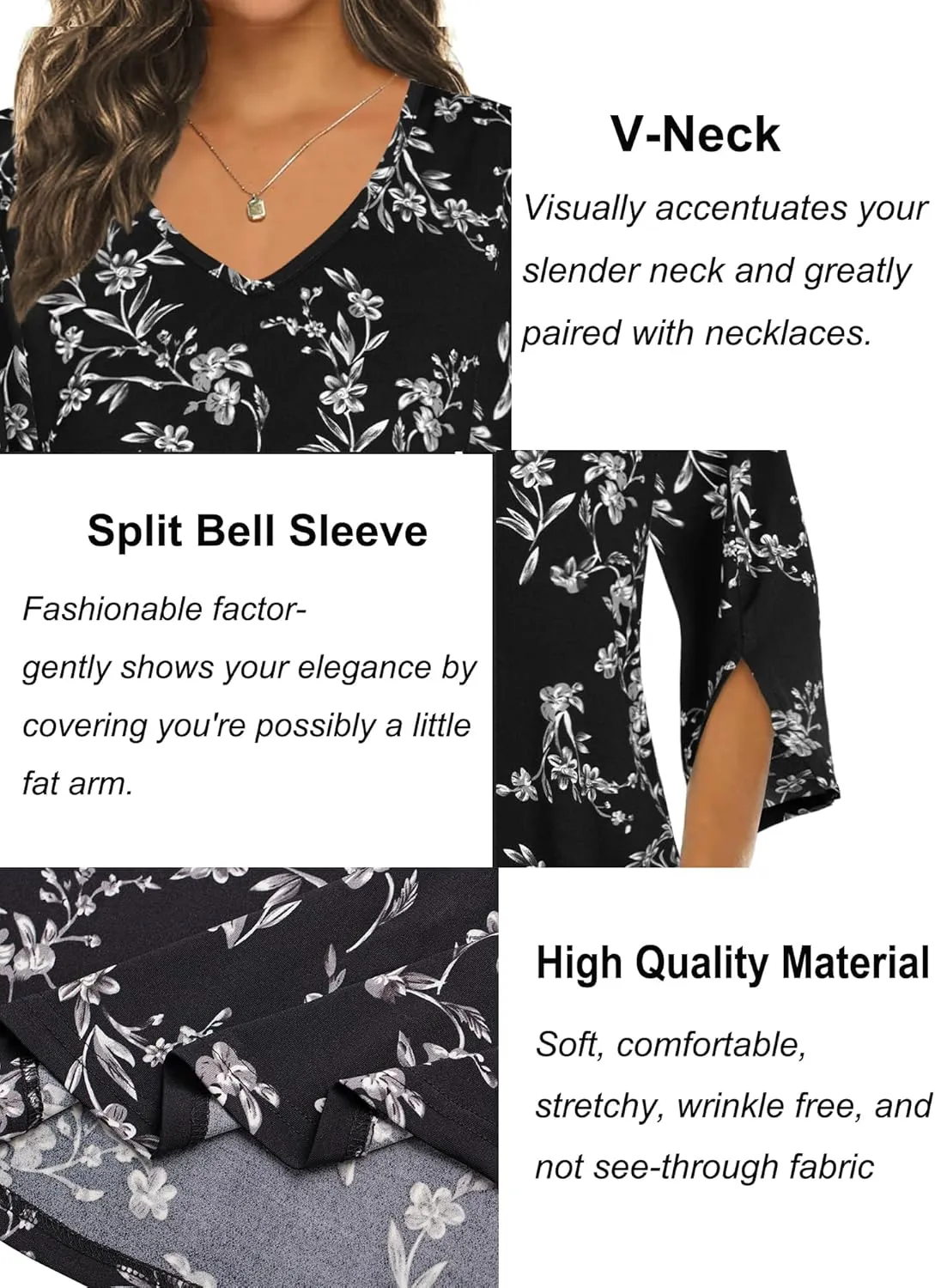 Tencole Womens Tops 2025 Summer Trendy Dressy Shirts 3/4 Sleeve Blouses Tunic V Neck Casual