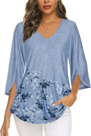 Tencole Womens Tops 2025 Summer Trendy Dressy Shirts 3/4 Sleeve Blouses Tunic V Neck Casual