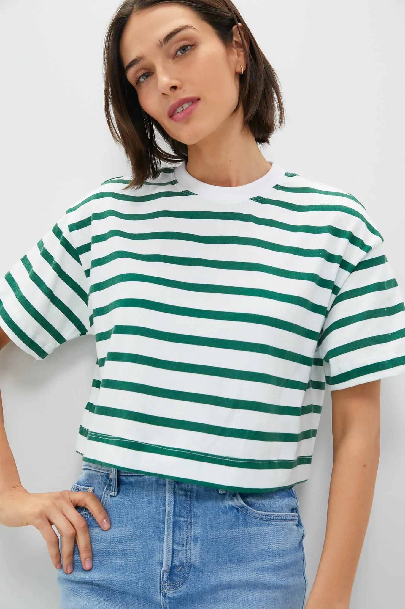 Thin Green Stripe Cuff Tee