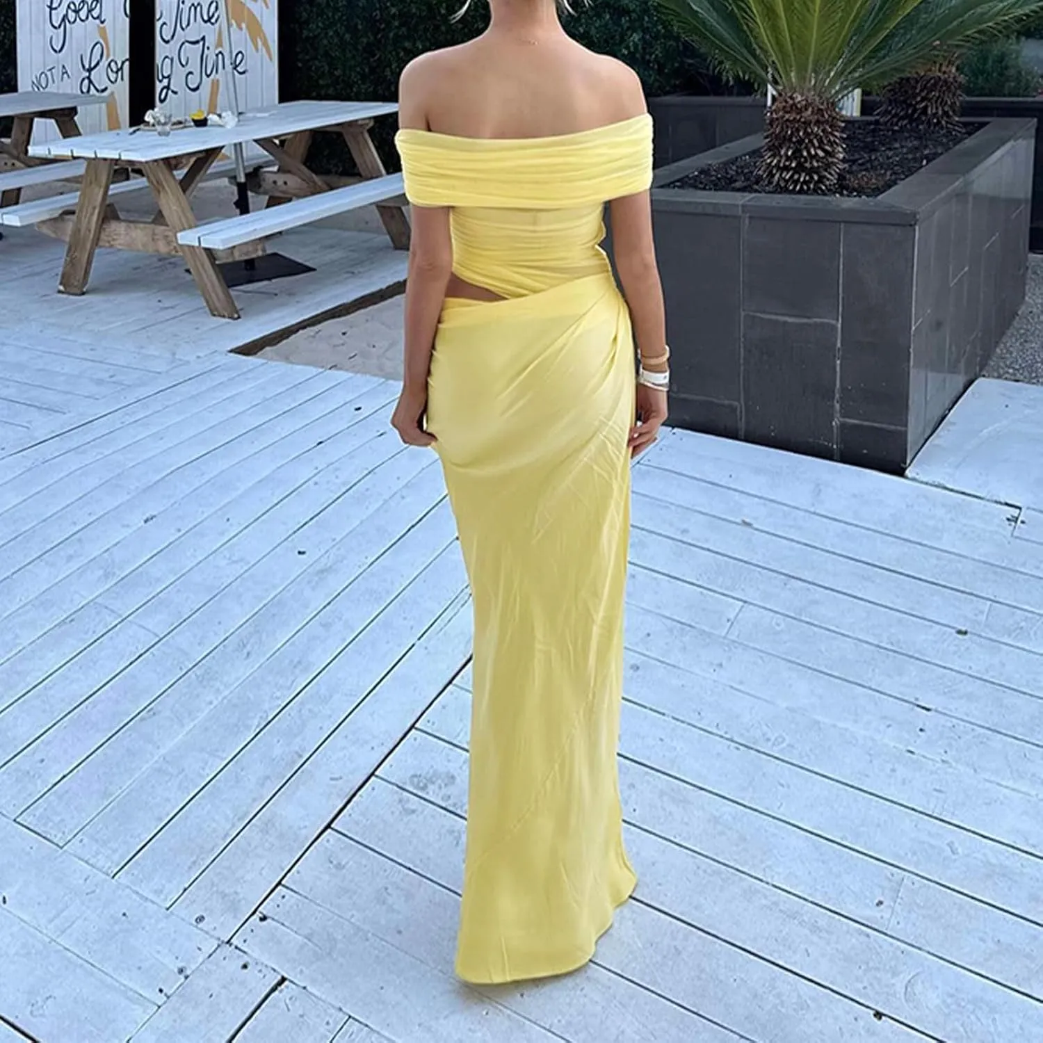 Thopavenoir Women's Sexy Sheer Mesh Off Shoulder Maxi Dress See Through Ruched Long Sleeve Dresses Elegant Bodycon Sundress