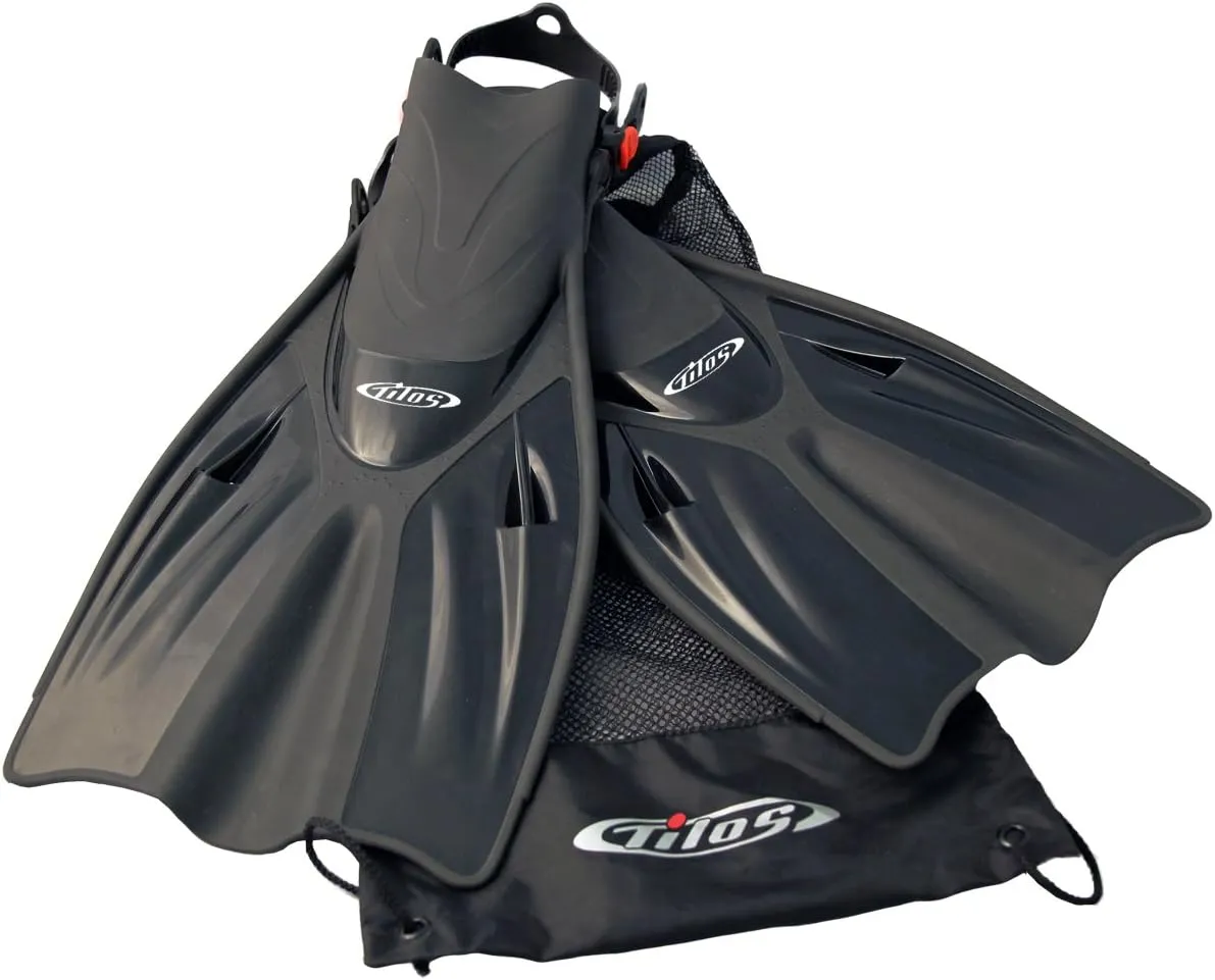 Tilos Getaway Large Open Heel Snorkeling Fins - Travel-Friendly, Adjustable Flippers for Wide Feet