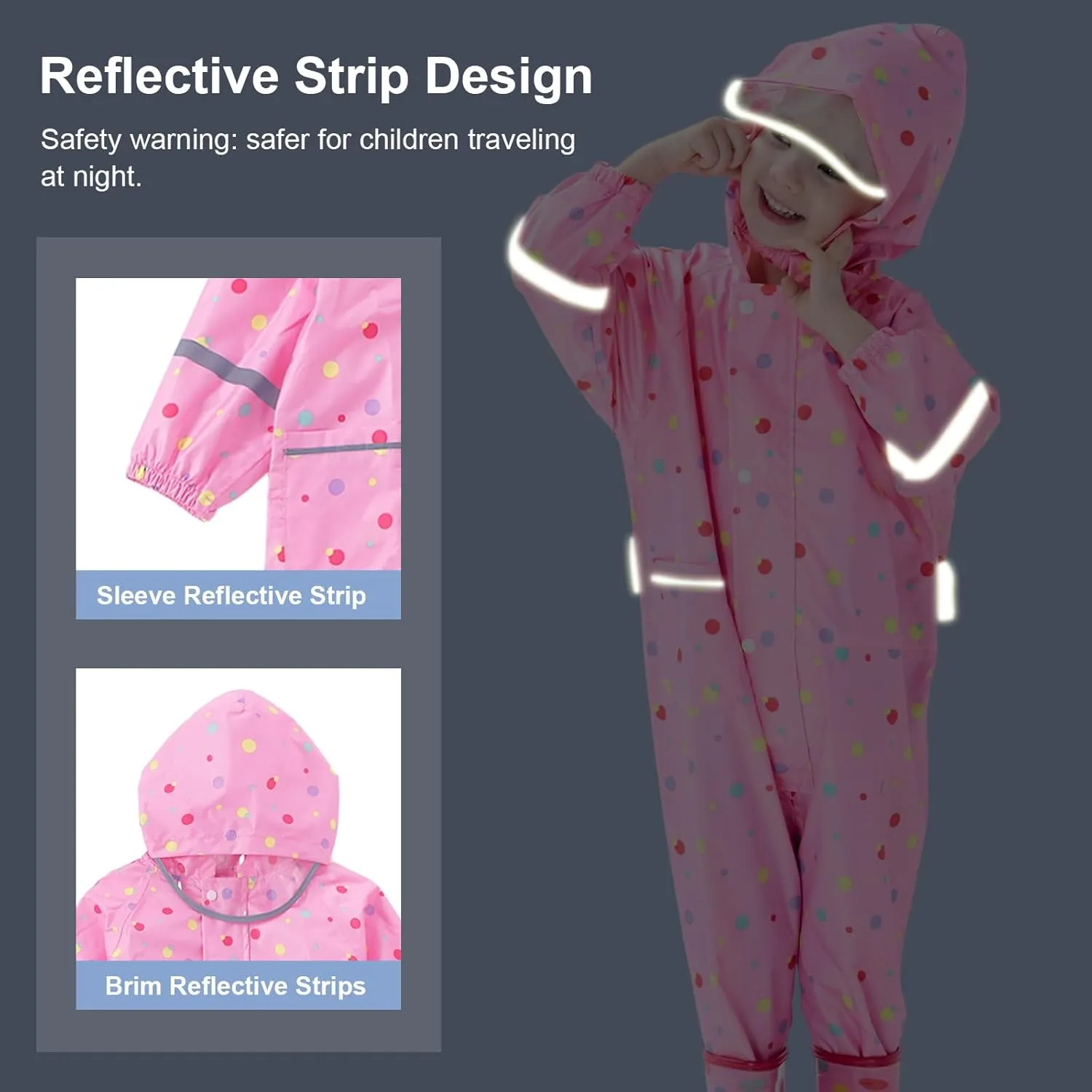 Toddler Kids Rain Suit Girls Boys One Piece Raincoat Waterproof Coverall Lightweight Rainwear Rain Jacket 1-10 Years