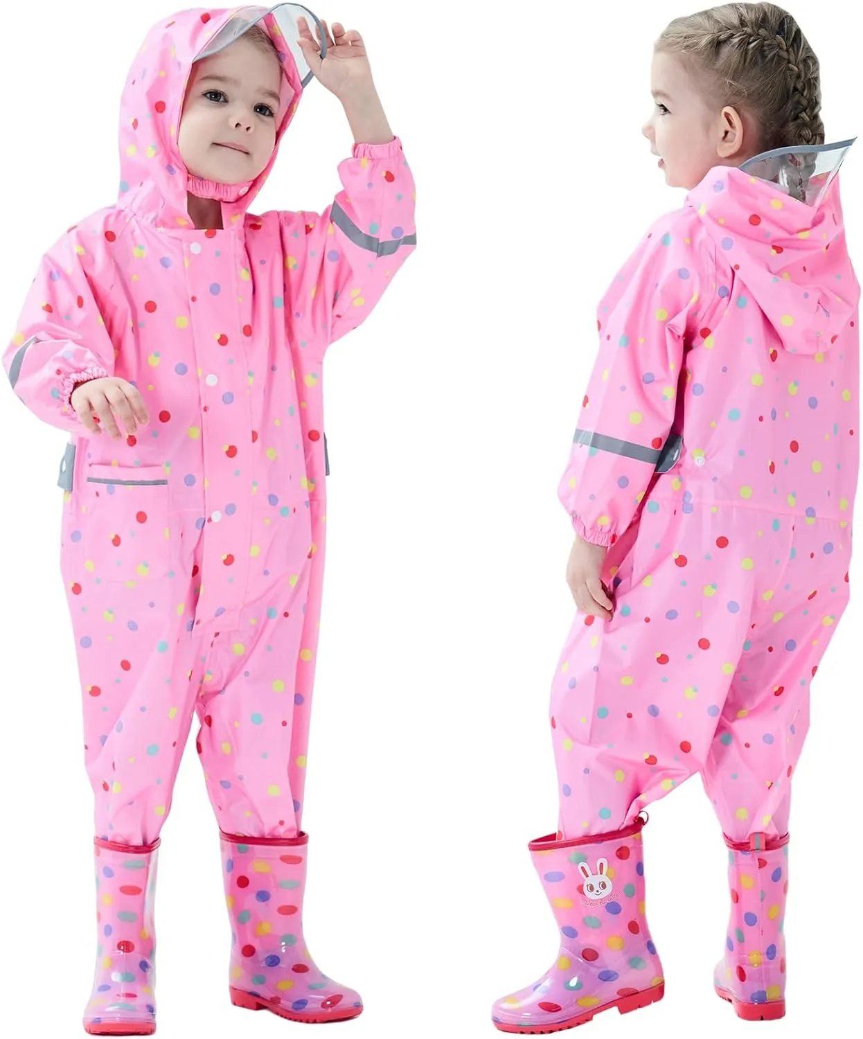 Toddler Kids Rain Suit Girls Boys One Piece Raincoat Waterproof Coverall Lightweight Rainwear Rain Jacket 1-10 Years